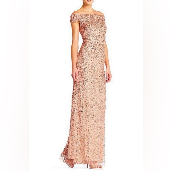 Adrianna Papell Sequin Off The Shoulder Gown - Picture 12 of 12
